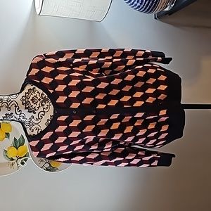 Ann Taylor navy blue, burgundy, pink geometric cardigan sz XXL